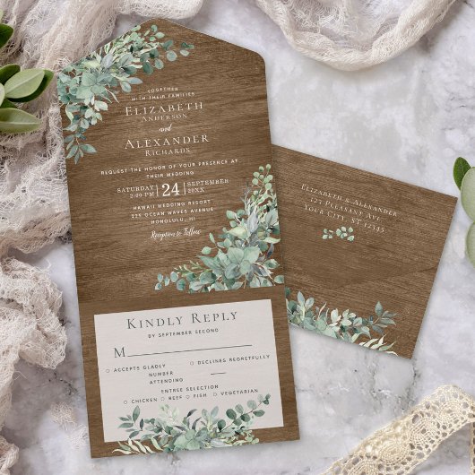 Invitation Tout En Un Feuilles rustiques d'Eucalyptus tous en un mariage