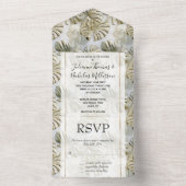 Invitation Tout En Un Feuilles tropicaux Gold Green (À l'intérieur)