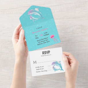 Invitation Tout En Un Fille de dauphins Mère et bébé Baby Shower