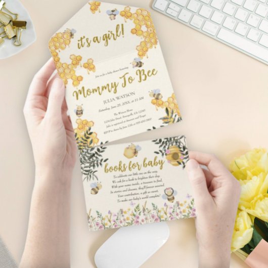 Invitation Tout En Un Fille maman à être mignonne Baby shower Honeycomb