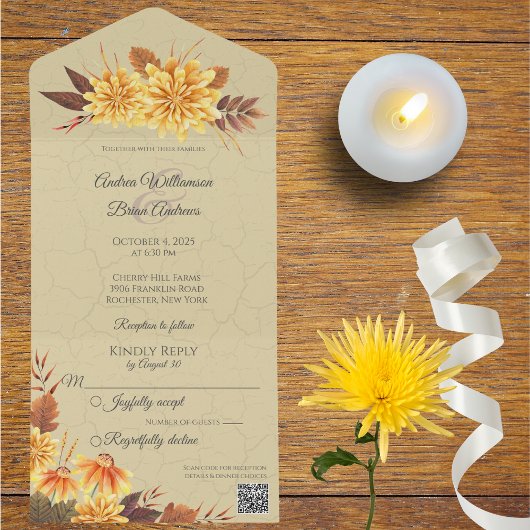 Invitation Tout En Un Filles d'automne avec code QR