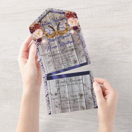 Invitation Tout En Un Fils de fer à cheval, dentelle et Fleurs sauvages (Déchirure)