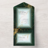 Invitation Tout En Un Fine Lines Gold Abstrait Mariage V3 Emerald ID867 (À l'intérieur)