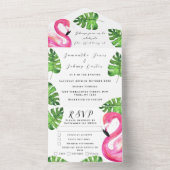 Invitation Tout En Un Flamant rose Tropical Feuille Floral Mariage (À l'intérieur)