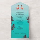 Invitation Tout En Un Flamants roses Turquoise Tropical Beach (À l'intérieur)
