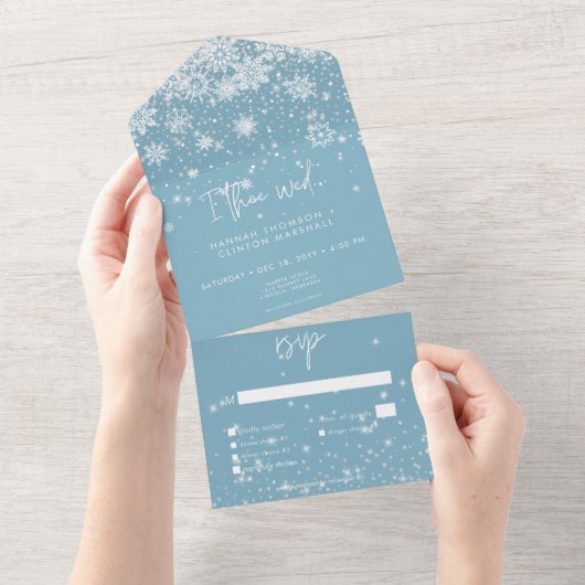 Invitation Tout En Un Flammes de neige blanches modernes Dîner bleu (Déchirure)