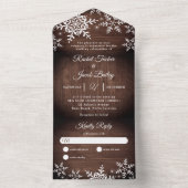 Invitation Tout En Un Flammes de neige rustiques sur le bois Noël Mariag (À l'intérieur)