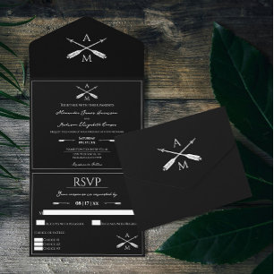 Invitation Tout En Un Flèches et Monogrammes Mariage Tout en un