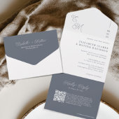 Invitation Tout En Un Fleet Grey | Code QR Mariage monogramme minimal