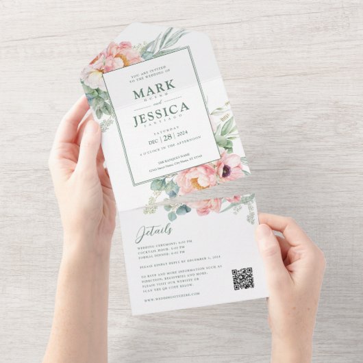 Invitation Tout En Un Fleur blanche rose (Déchirure)