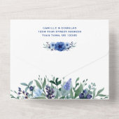 Invitation Tout En Un Fleur d'anémone bleue et verte | (Verso)