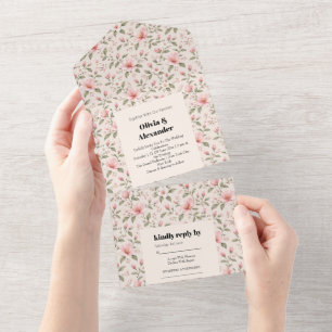 Invitation Tout En Un Fleur de cerisier rose tendre motif sans couture