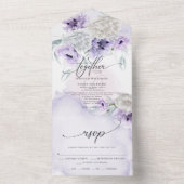 Invitation Tout En Un Fleur de Dahlia au pavot lilas Élégant Rustique (À l'intérieur)