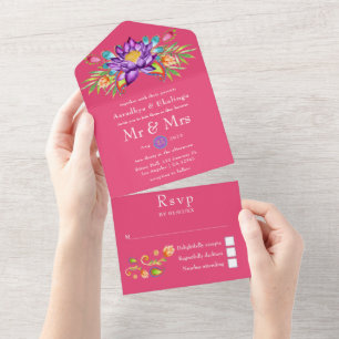 Invitation Tout En Un Fleur de lotus de Paisley Mariage indien