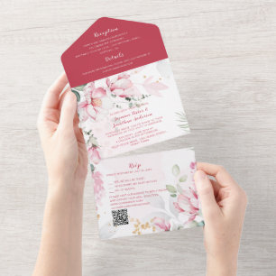 Invitation Tout En Un Fleur de Magnolia rose