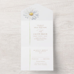 Invitation Tout En Un Fleur de marguerite blanche minimaliste Élégant Ma
