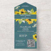 Invitation Tout En Un Fleur de soleil vert fumée tout en un mariage Invi (À l'intérieur)