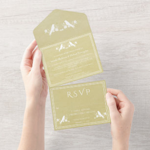 Invitation Tout En Un Fleur d'oiseau jaune tout en un mariage Inviter