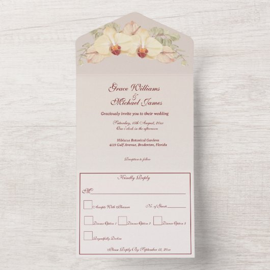 Invitation Tout En Un Fleur d'orchidées délicate (À l'intérieur)