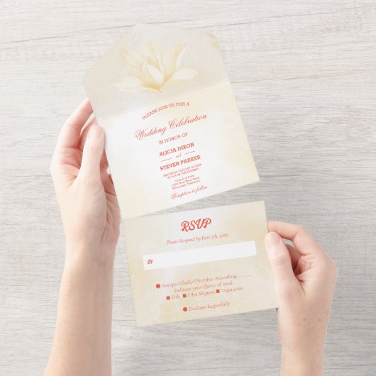 Invitation Tout En Un Fleur Ethereal Magnolia, Mariage (Déchirure)