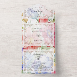 Invitation Tout En Un Fleur floral aquarelle gras Trifolié coloré
