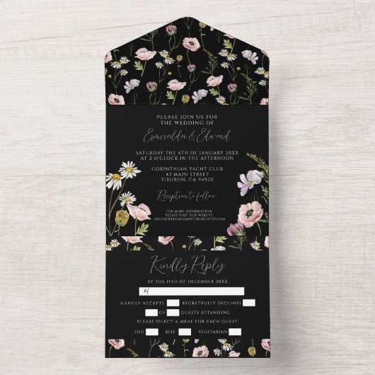 Invitation Tout En Un Fleur noire moderne Botanique Jardin Mariage (À l'intérieur)