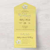 Invitation Tout En Un Fleur Plumeria blanche sur Jaune, Mariage moderne (À l'intérieur)