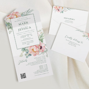 Invitation Tout En Un Fleur rose bilingue chinois anglais