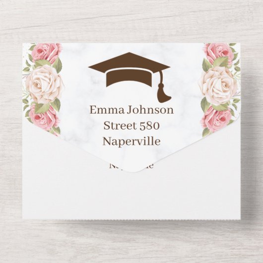 Invitation Tout En Un Fleur rose Personnalisé Enregistrer La Date Gradua (Verso)