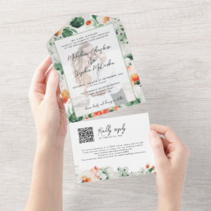 Invitation Tout En Un Fleur sauvage aquarelle botanique QR Code photo