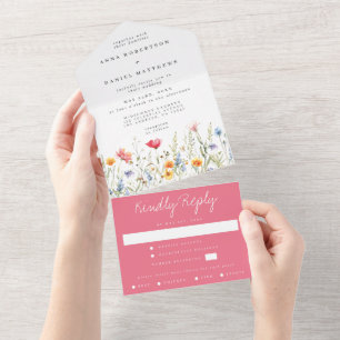 Invitation Tout En Un Fleur sauvage aquarelle tout en un Mariage