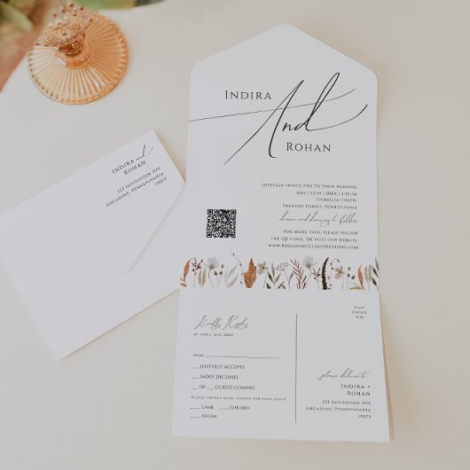 Invitation Tout En Un Fleur sauvage automne | Sceau et envoi de code QR