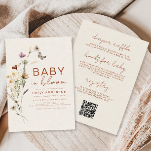 Invitation Tout en Un Fleur Sauvage Bébé en Fleur Lin Faux