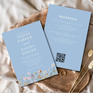 Invitation Tout en un Fleur sauvage bleu Dusty Mariage de cod
