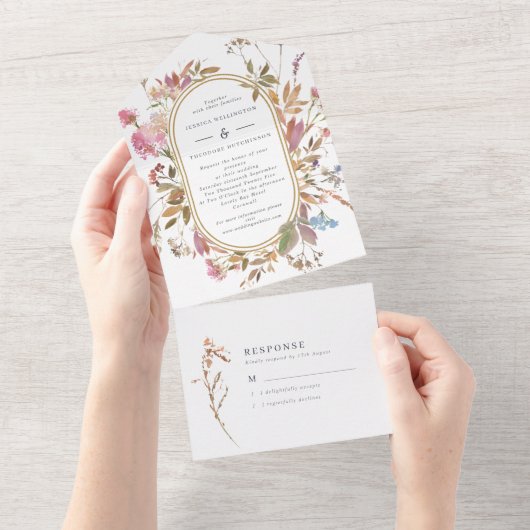 Invitation Tout En Un Fleur sauvage Bohême Mauve Mariage tout en un (Déchirure)