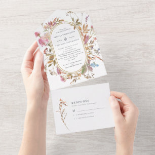 Invitation Tout En Un Fleur sauvage Bohême Mauve Mariage tout en un