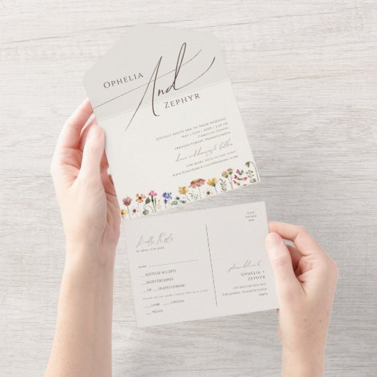 Invitation Tout En Un Fleur sauvage Boho Beige Sceau Décontracté simple (Déchirure)