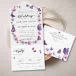 Invitation Tout En Un Fleur sauvage Butterfly Romantic Garden Mariage<br><div class="desc">Une aquarelle fantaisie illustrant les fleurs sauvages et les papillons dans les tons rose et violet décorent cet été printemps le tout en un seul faire-part de mariage avec un thème de fête de jardin. Une invitation élégante et moderne pour un mariage extérieur ou un cadre romantique, c'est le sceau...</div>