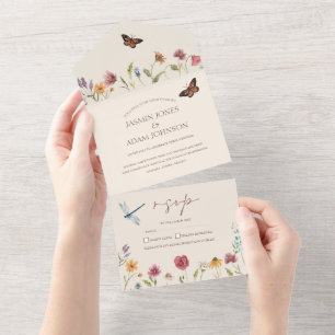 Invitation Tout En Un Fleur sauvage coloré simple Mariage floral 