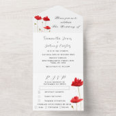 Invitation Tout En Un Fleur sauvage de pavot rouge aquarelle Mariage flo (À l'intérieur)