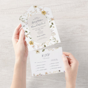 Invitation Tout En Un Fleur sauvage de printemps   Sceau Blanc Et Envoi