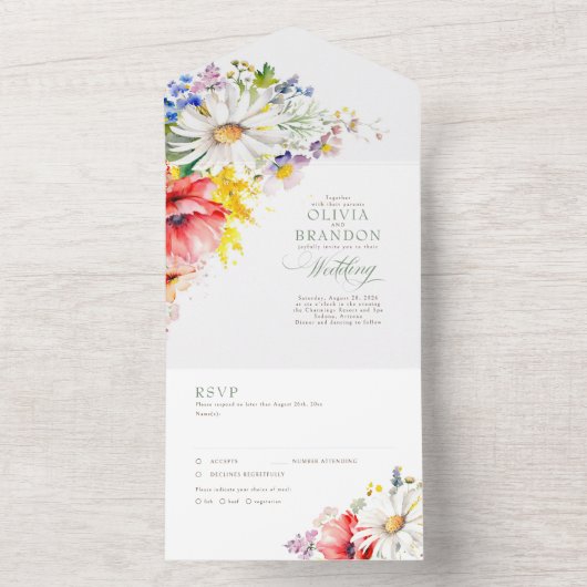 Invitation Tout En Un Fleur sauvage Élégant Mariage d'été (À l'intérieur)