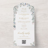 Invitation Tout En Un Fleur sauvage Floral QR Code Gold Mariage (À l'intérieur)