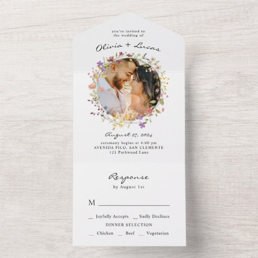 Invitation Tout En Un Fleur sauvage Garden Mariage de couronne (À l'intérieur)