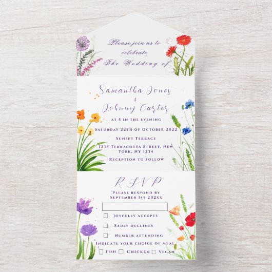 Invitation Tout En Un Fleur sauvage Mariage Rustique Pays Fleurs sauvage (À l'intérieur)
