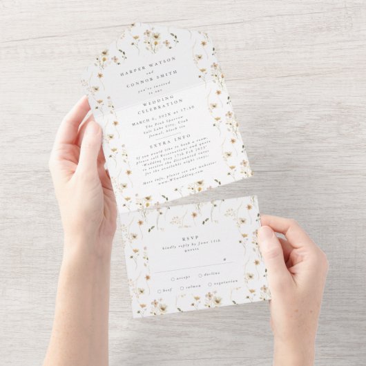 Invitation Tout En Un Fleur sauvage moderne Abondance séché Mariage Pamp (Déchirure)