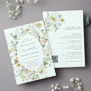 Invitation Tout en un Fleur sauvage Oval Frame Mariage Mint
