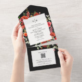 Invitation Tout En Un Fleur sauvage Pavot Rouge Floral Dark Mariage QR R (Déchirure)