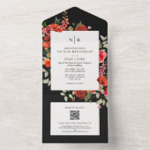 Invitation Tout En Un Fleur sauvage Pavot Rouge Floral Dark Mariage QR R (À l'intérieur)