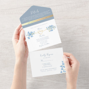 Invitation Tout En Un Fleur sauvage Periwinkle Dusty Mariage bleu
